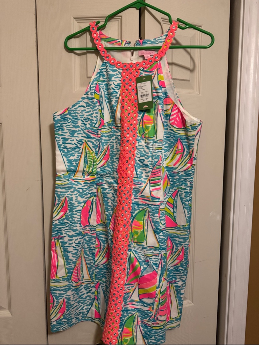 Lilly Pulitzer Neon Pink & Teal Gotta Regatta Sailboat Print Mini Dress